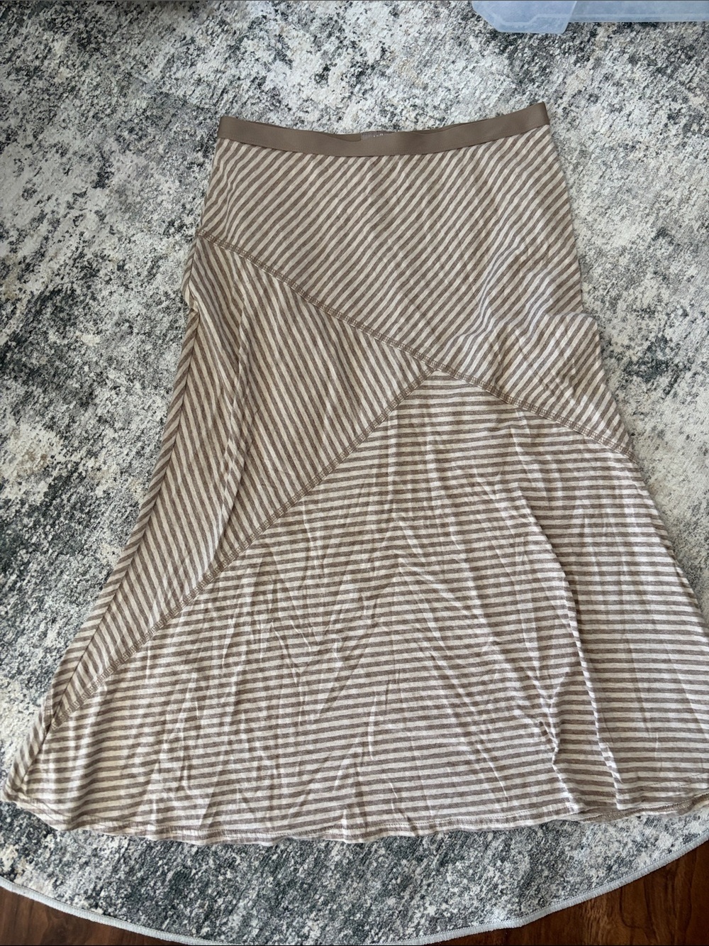 J. Jill Striped Taupe and Cream Skirt with Flared Panels